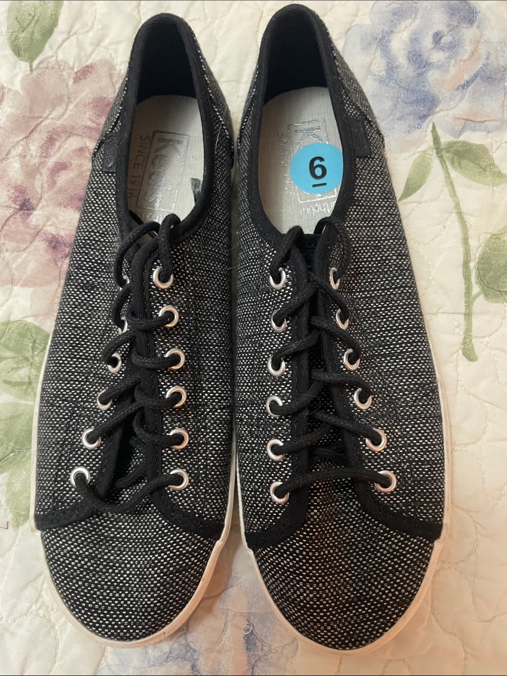 Keds Black Tweed Lace-Up Sneakers with Silver Eyelets